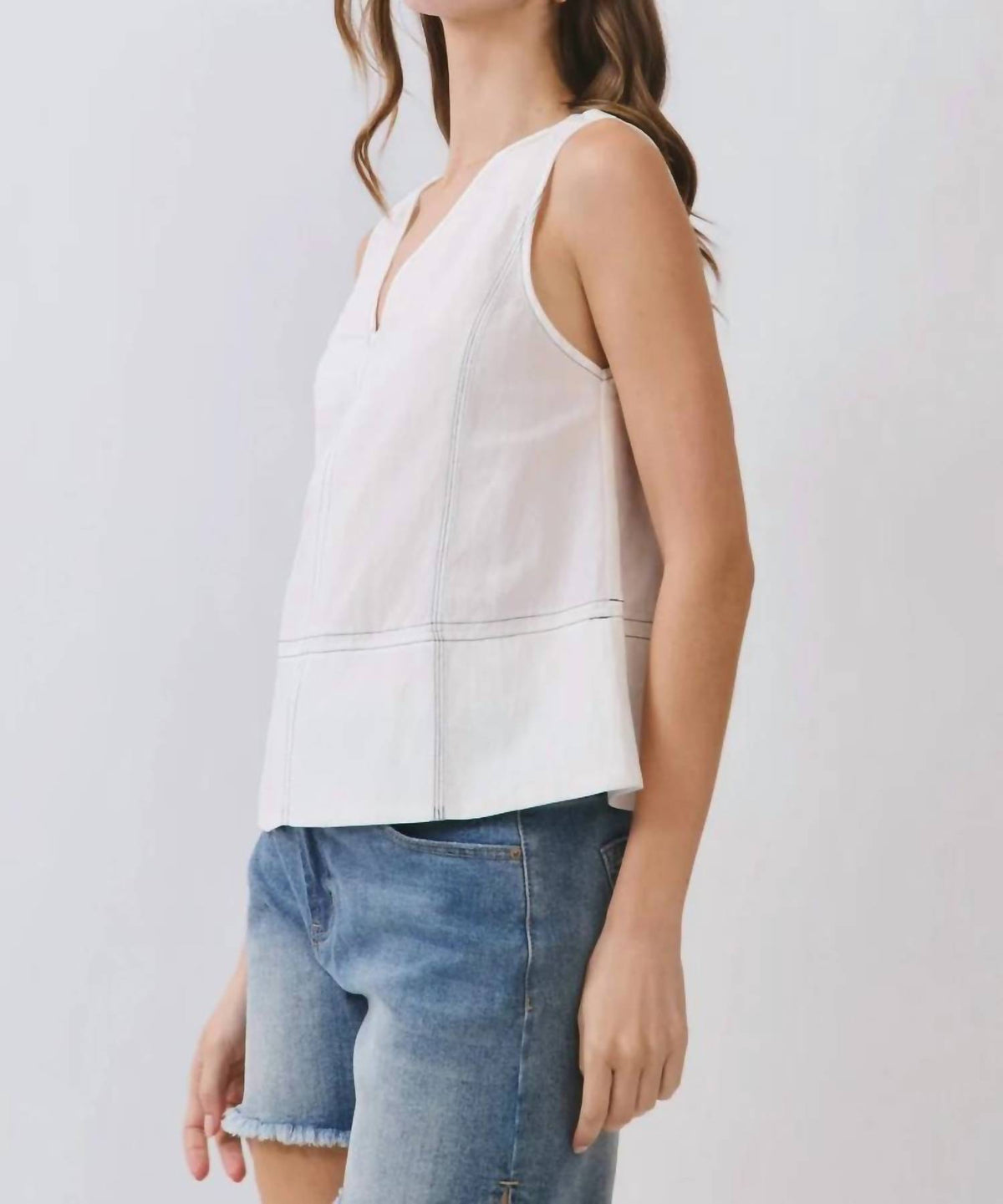 Tcec - Contrast Stick Sleeve V Neck Top