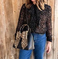 Brianna Cannon - Burnout Velvet Button Down Bow Blouse