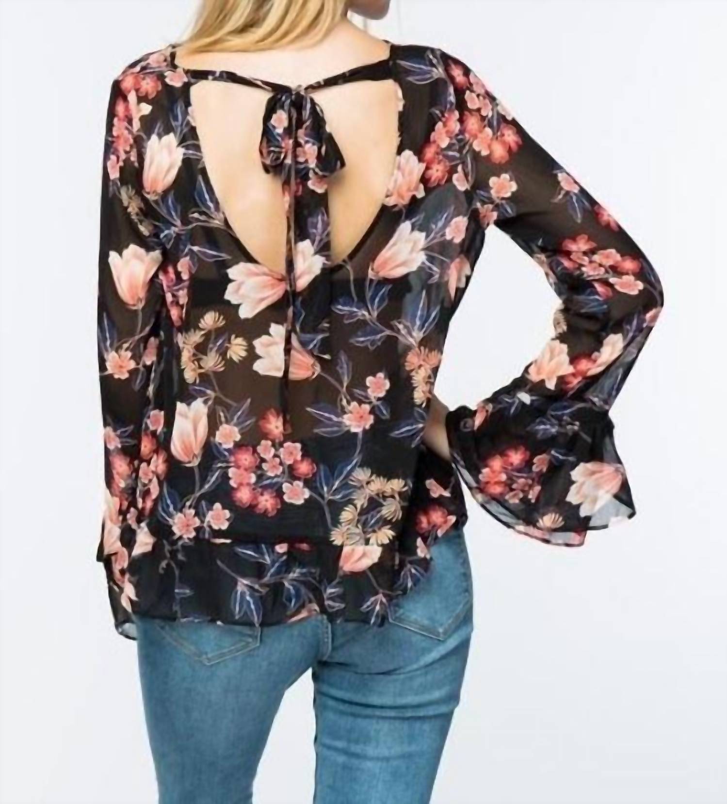 Timing - Sheer Floral Ruffle Blouse