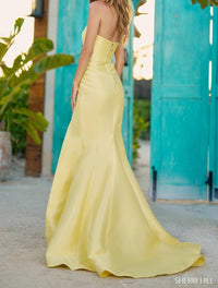Sherri Hill Strapless High Slit Formal Dress in yellow - women's dress - detail view