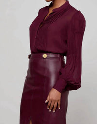 L'Agence Noor Mandarin Pleated Blouse in dark port - women's blouse - view 4