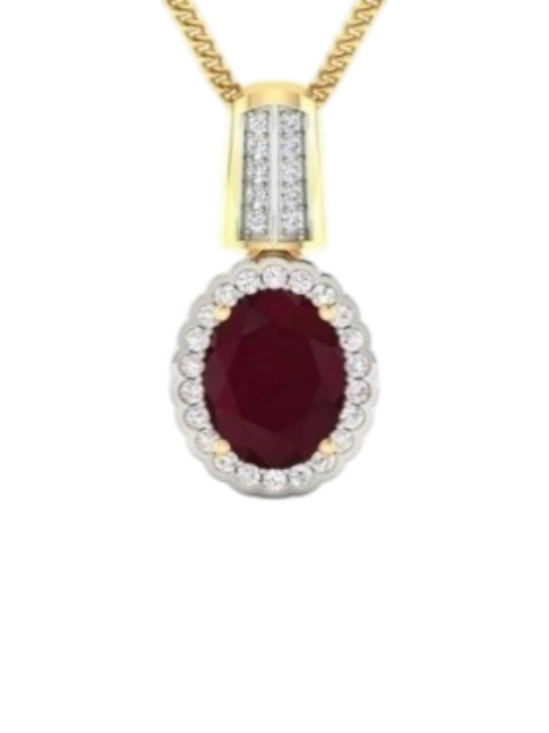 Diana M Jewels Women's Oval Natural Ruby Pendant Necklace (2.52 Ct) - Signature With Diamond Accents in 14k yellow gold - women's jewelry