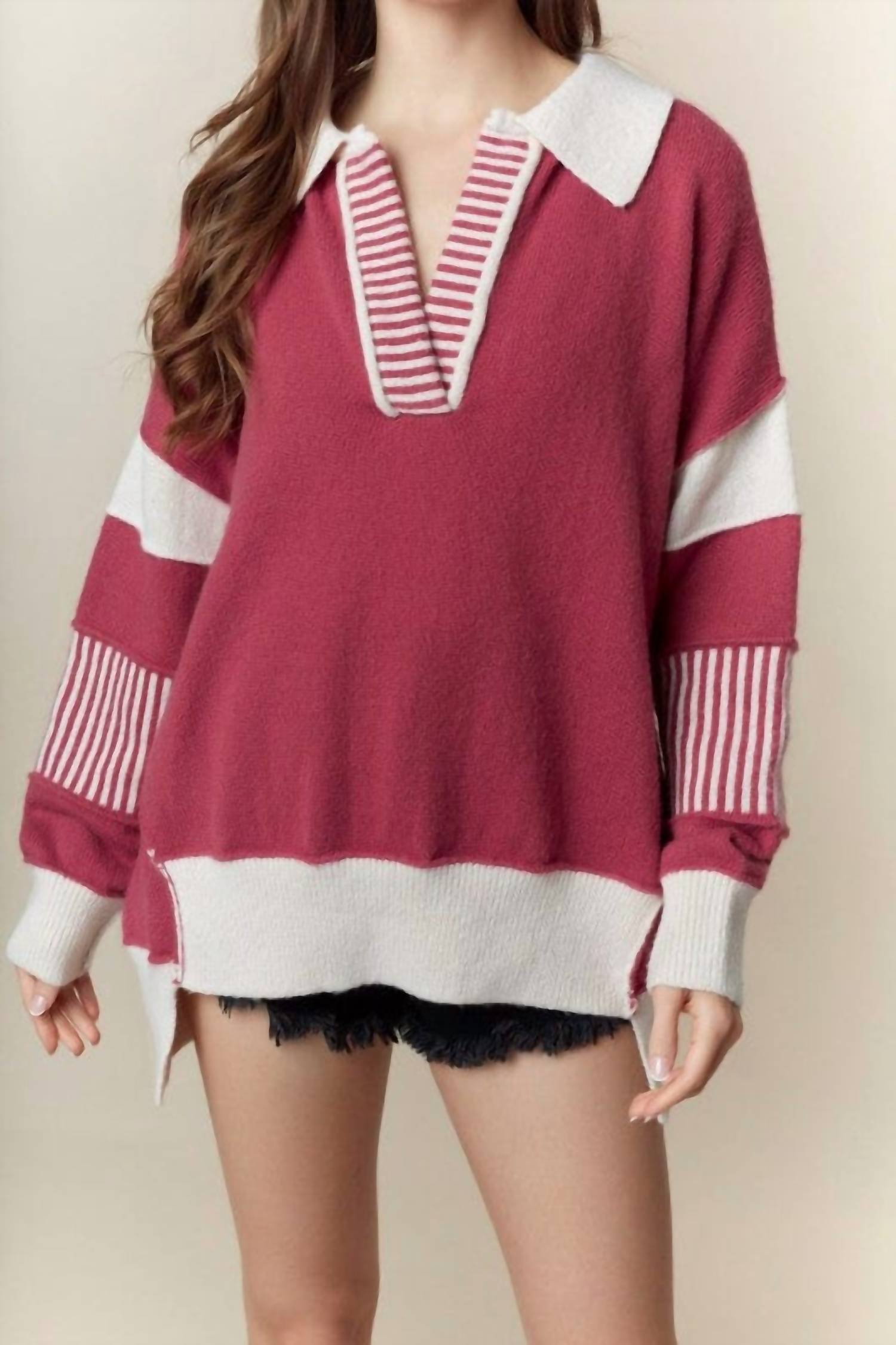 Peach Love - Stevie Oversized Collared Sweater
