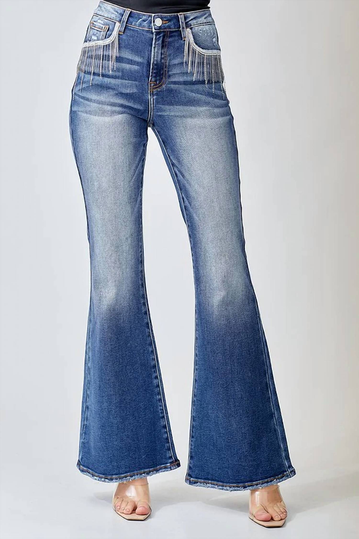 Risen - High Rise Embellished Wide Flare Jeans