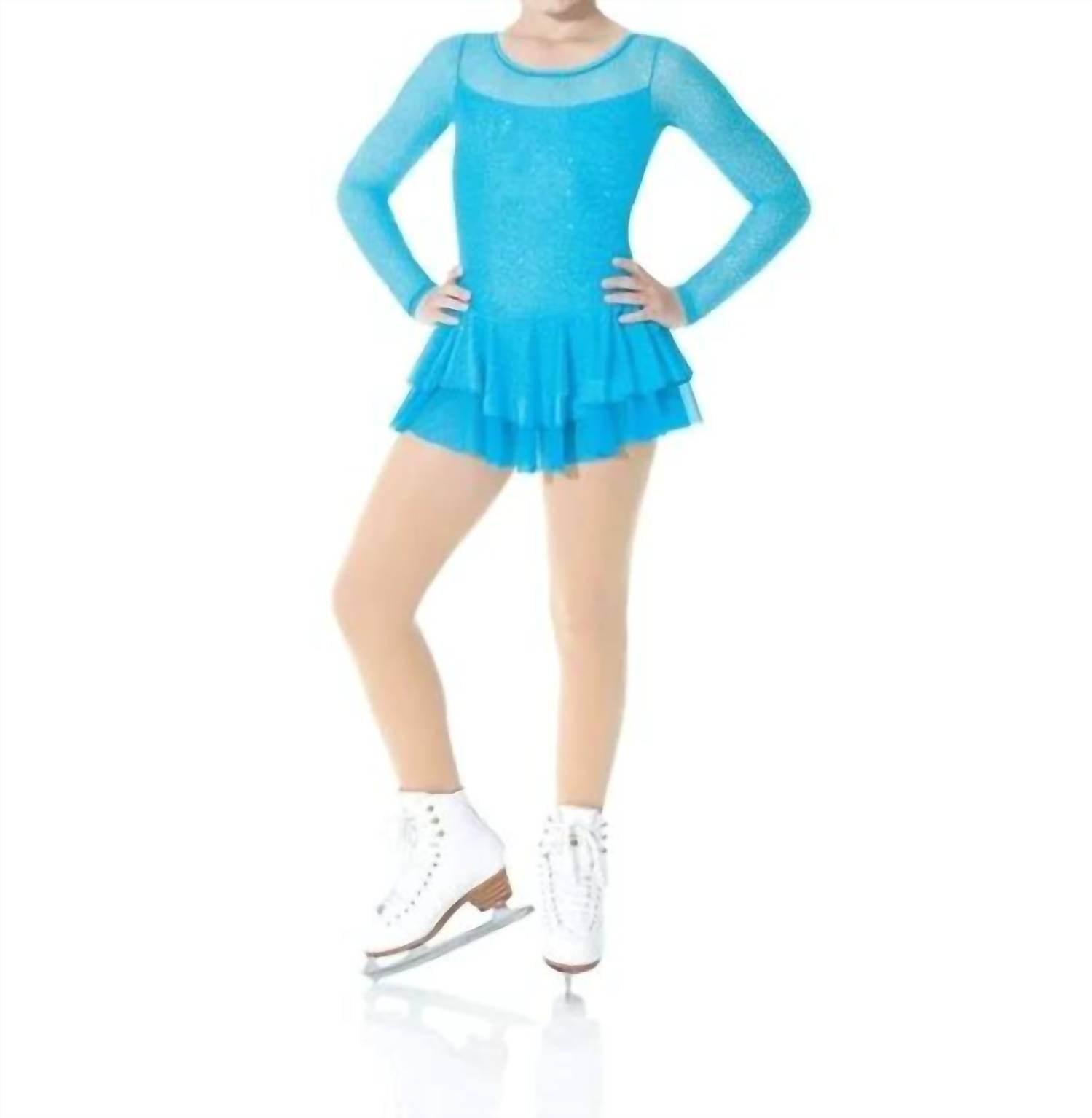 Mondor - Sparkle Mesh Overlay Long Sleeve Skate Dress