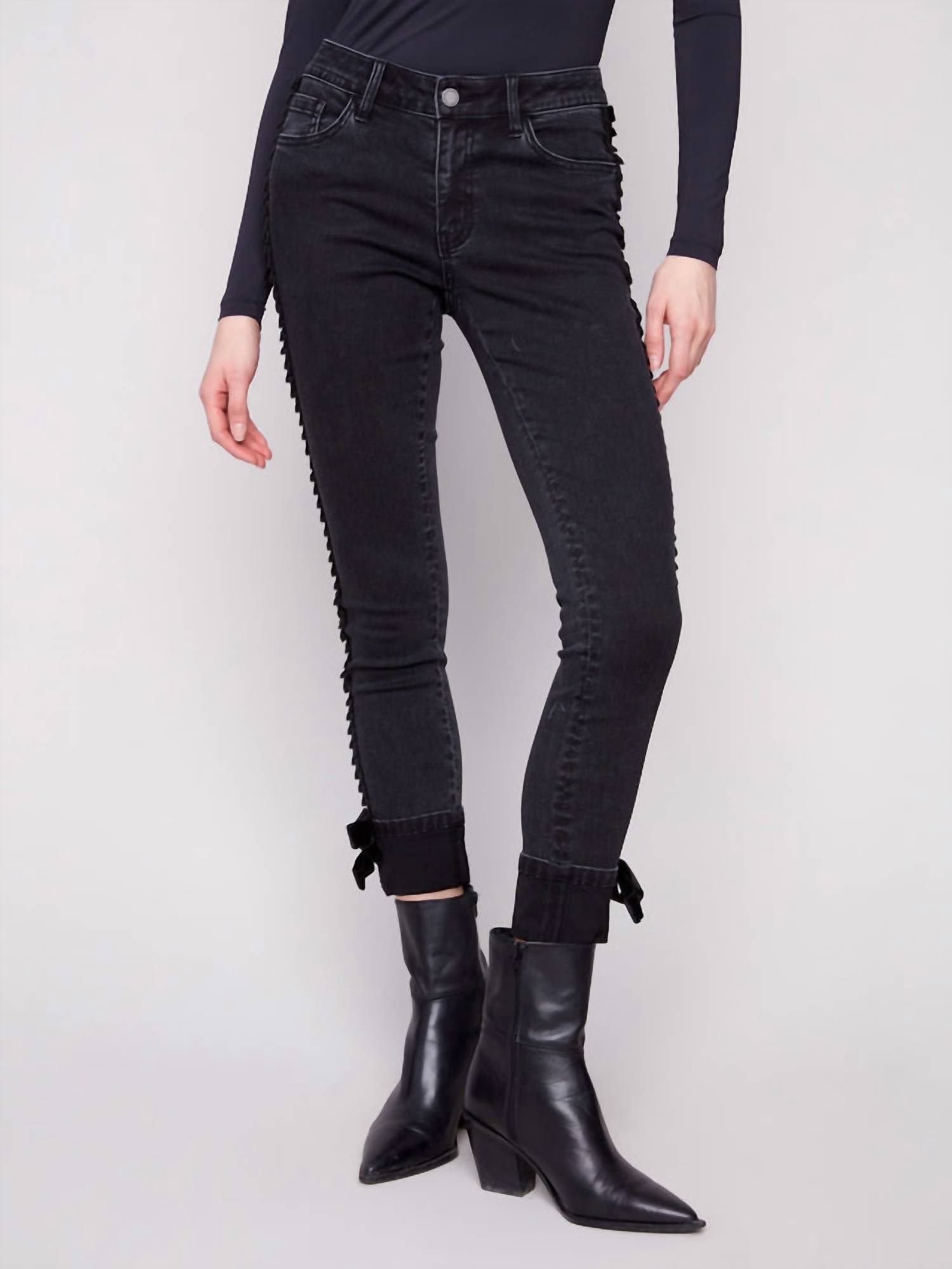 CHARLIE B Slim Stretch Denim Pants in charcoal - women's pants