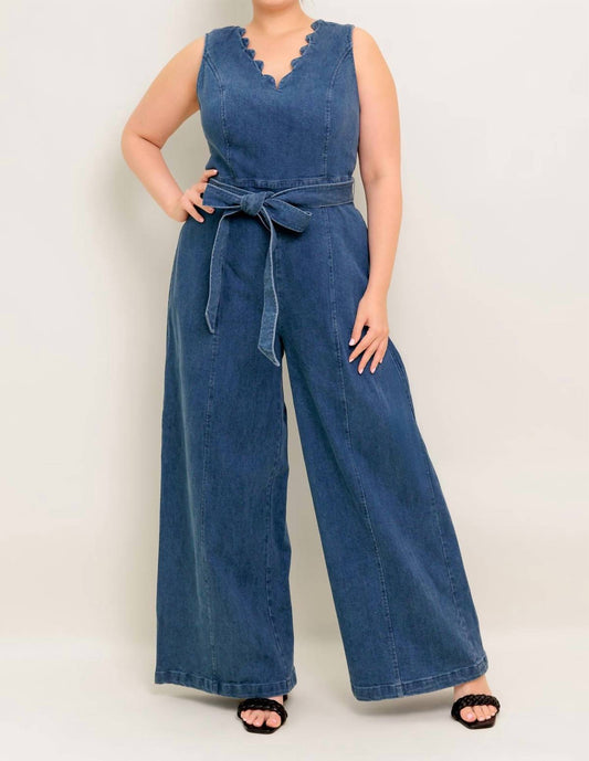 Flying Tomato - V-neck Wide Leg Jumpsuit - Plus