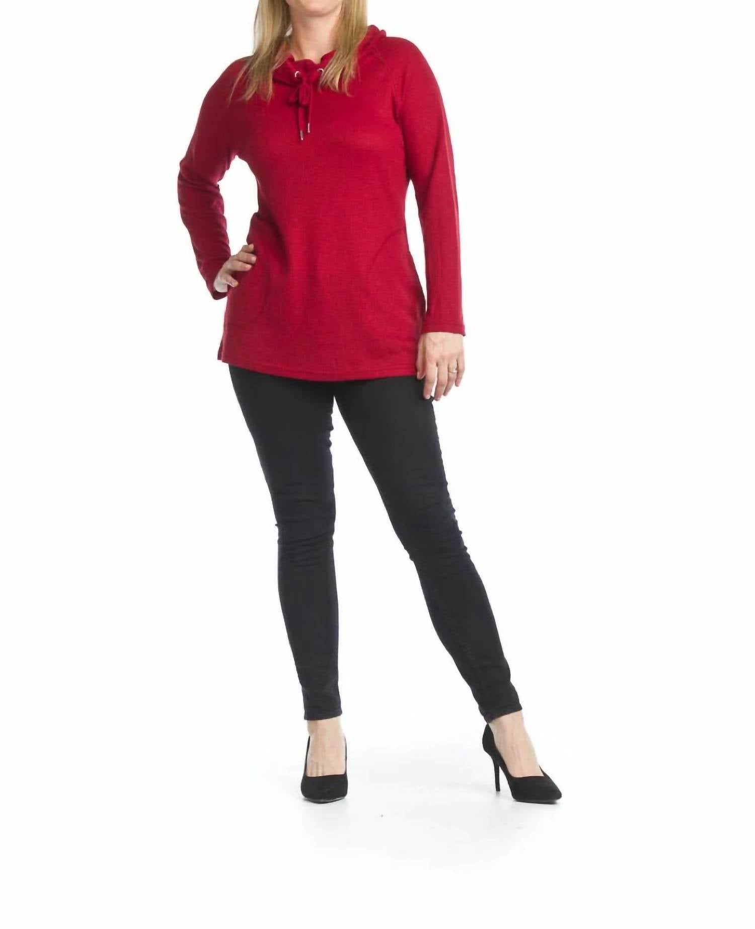 Papillon - Waffle Knit Cowl Neck Tunic With Pockets