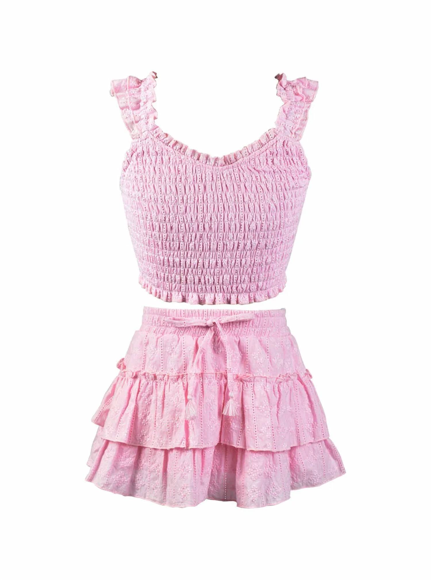 Flowers By Zoe - Kids' Embroidered Smocked Flutter Sleeves Top