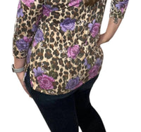 Honeyme - Leopard Floral Spliced Tee