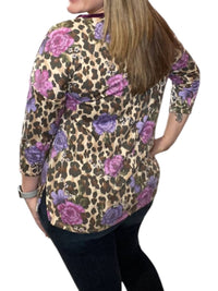 Honeyme - Leopard Floral Spliced Tee