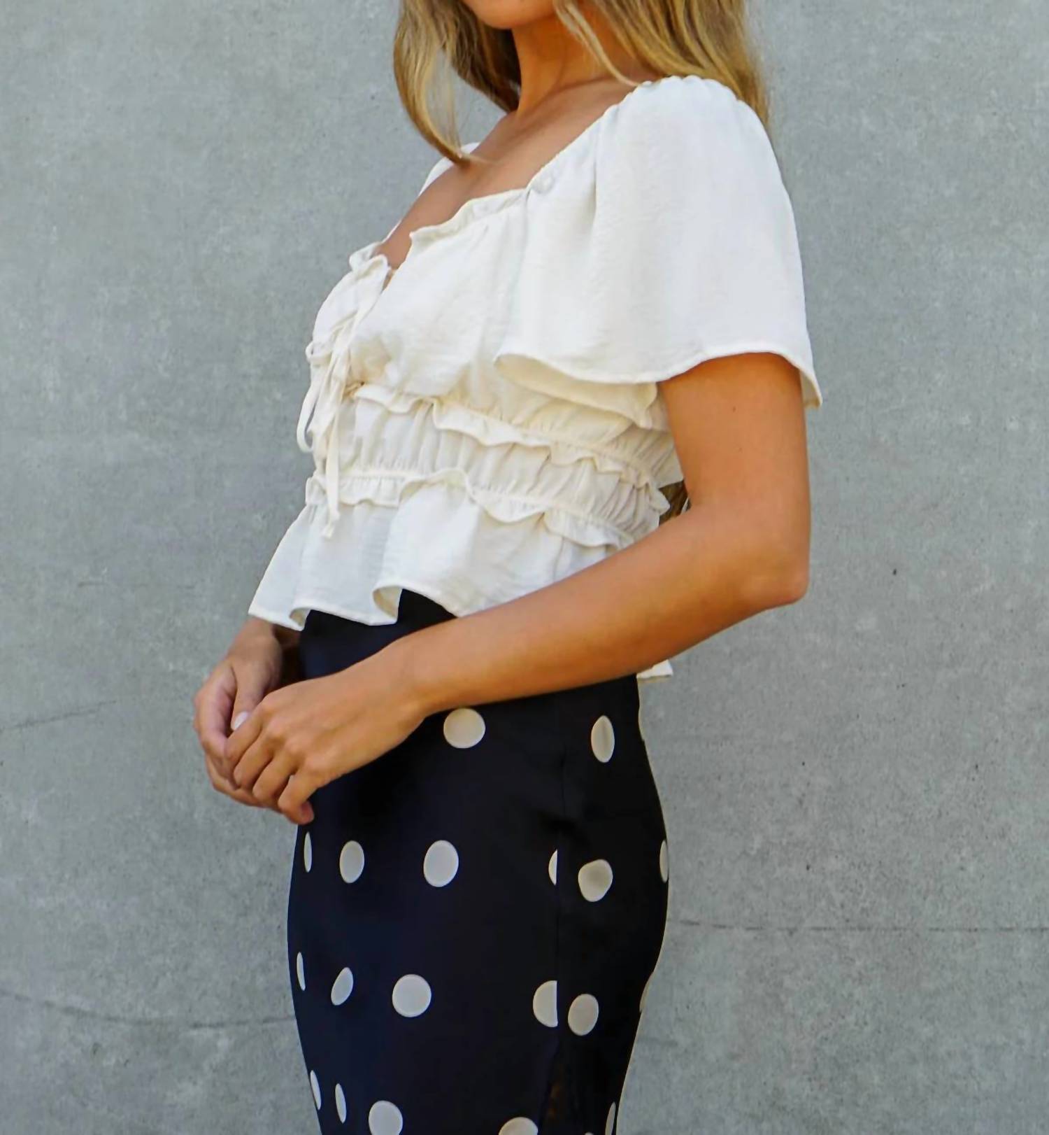 Timing - Airflow Ruffle Peplum Tie Front Top