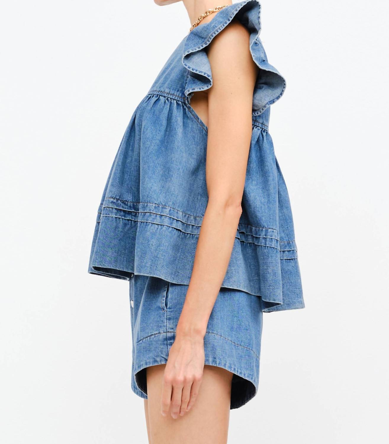 Sofie the Label Simone Poplin Shorts in denim - women's shorts - detail view