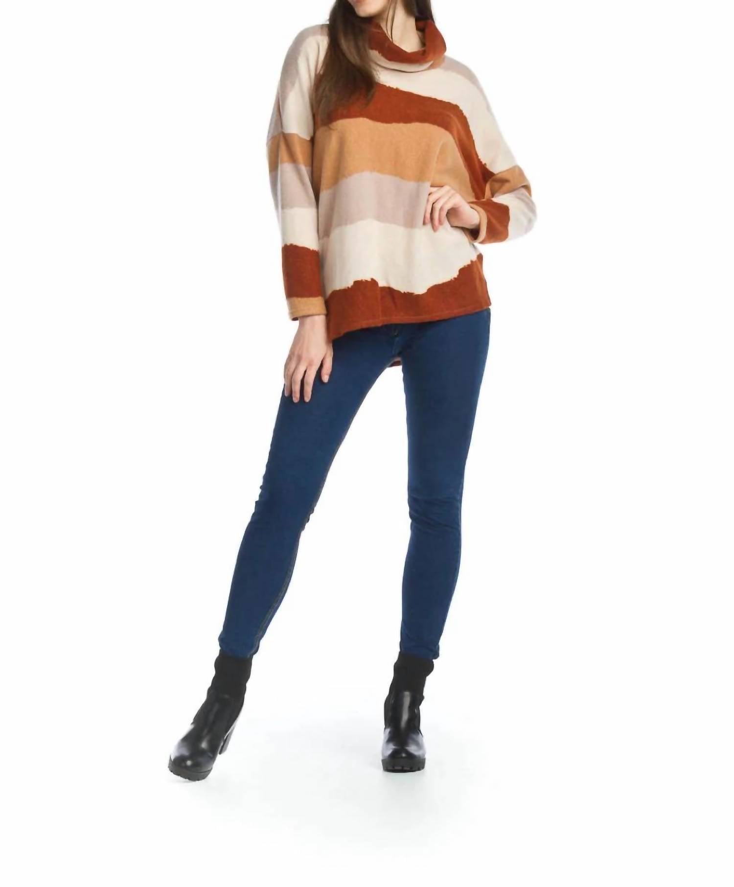 Papillon - Striped Oversized Cowl Neck Sweater