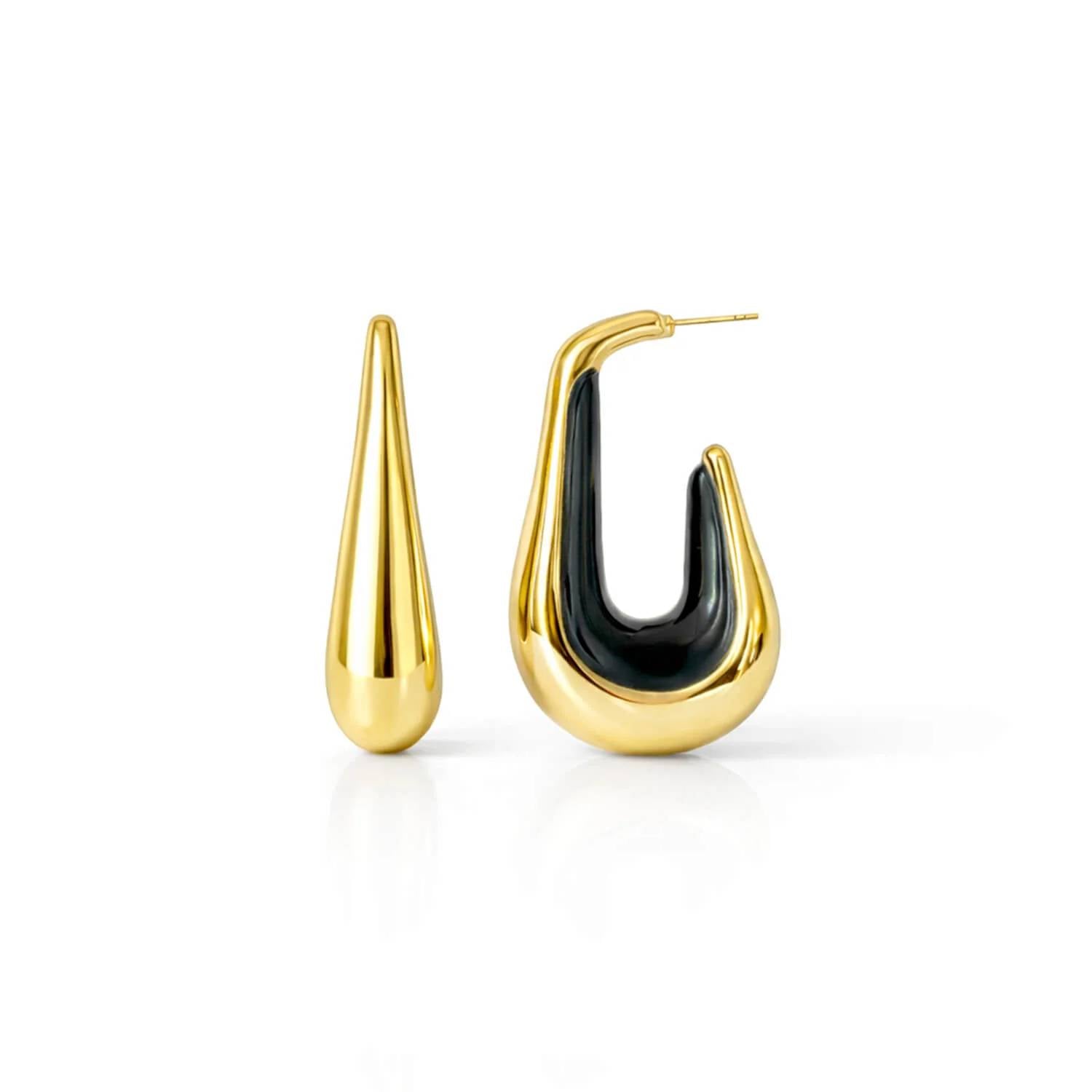 Gold & Honey - Women's Drop Hoop Earrings