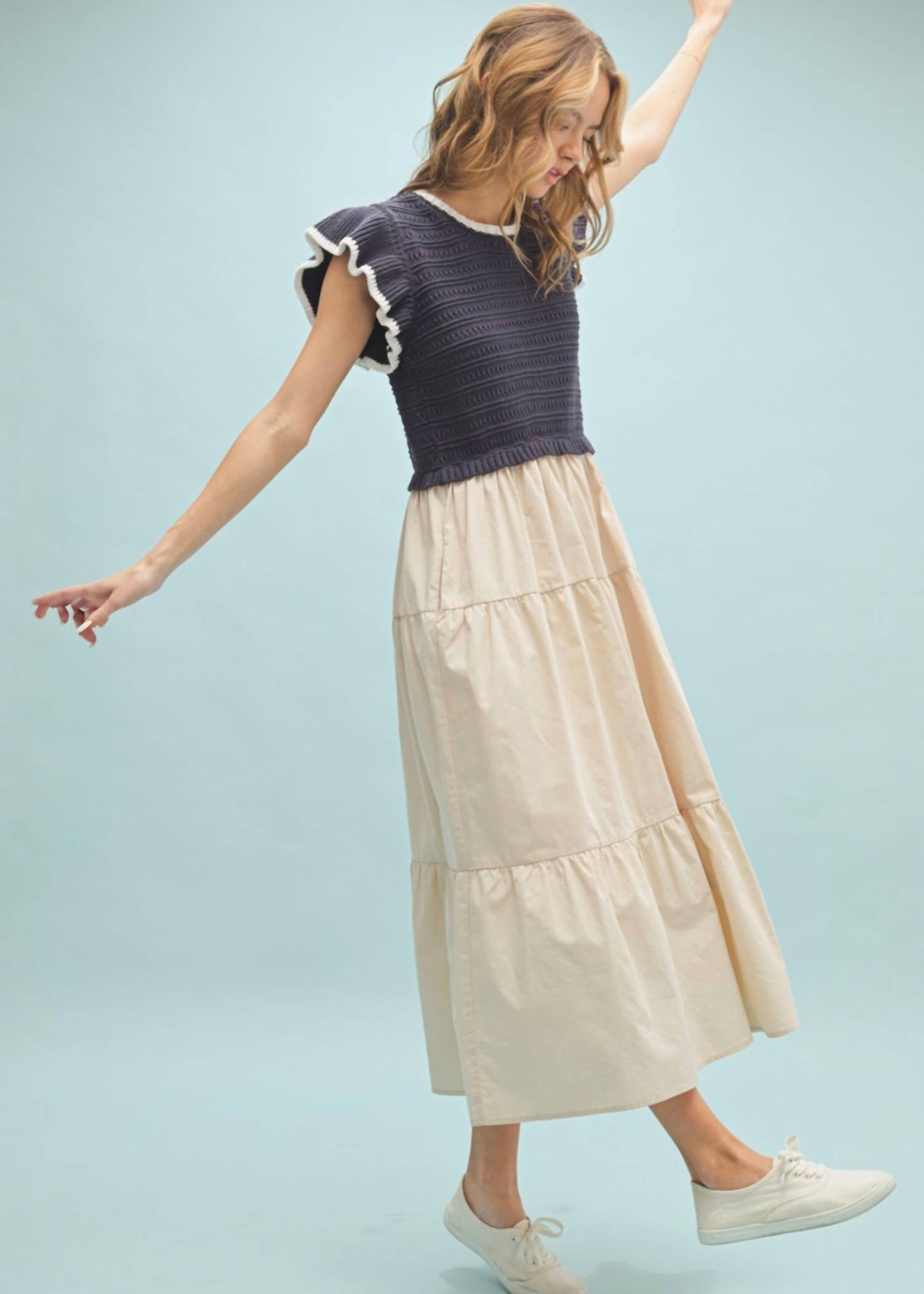 WISHLIST Milana Midi Dress in navy taupe - women's dress - alternate view