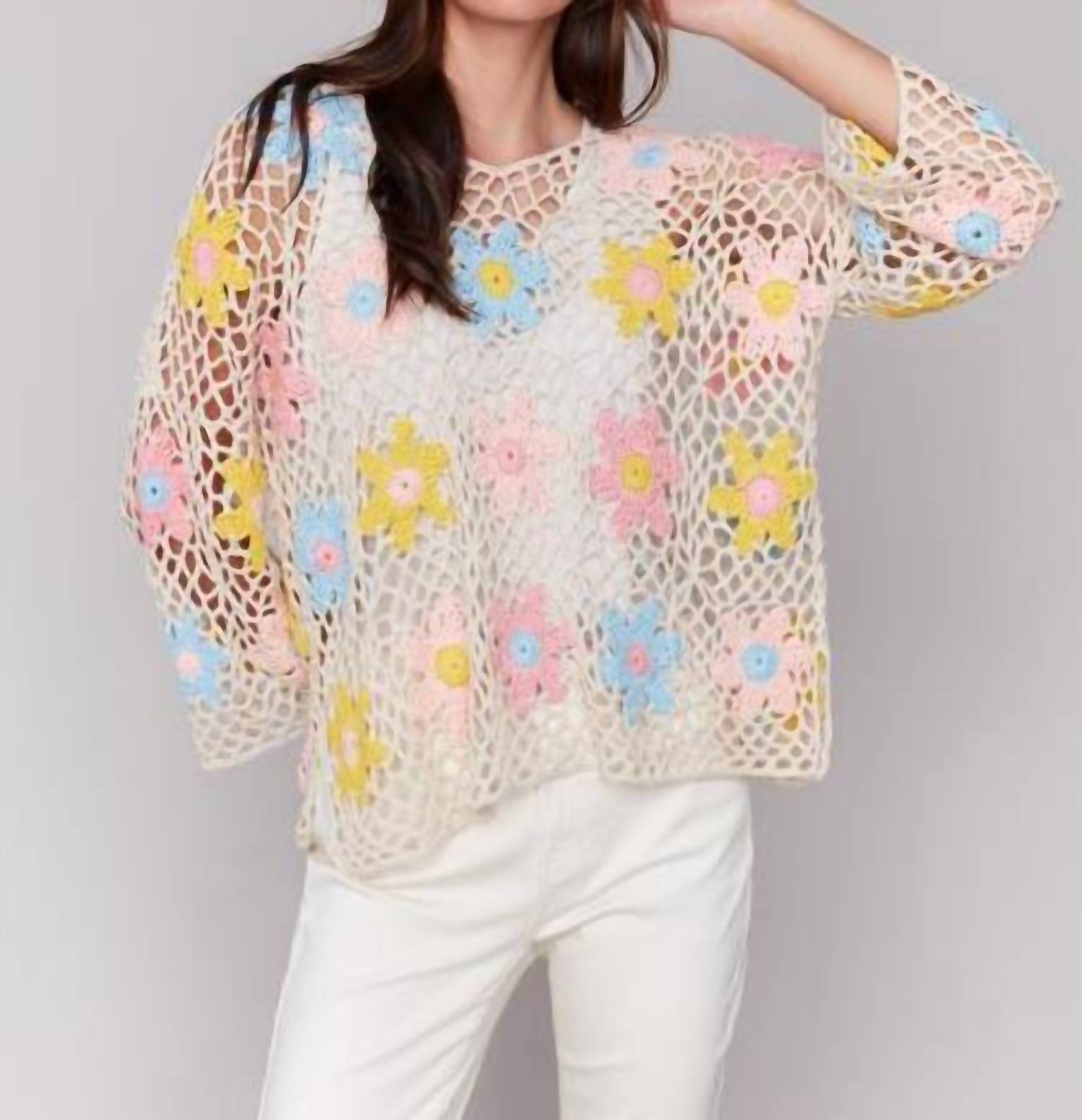 Charlie B - Women's Flower Fishnet Top