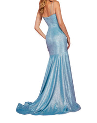 Sherri Hill Spaghetti Strap Glitter Dress in turquoise silver - women's dress - detail view
