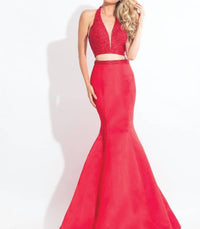 Rachel Allan - Matte Satin Beaded Two-piece Mermaid Gown