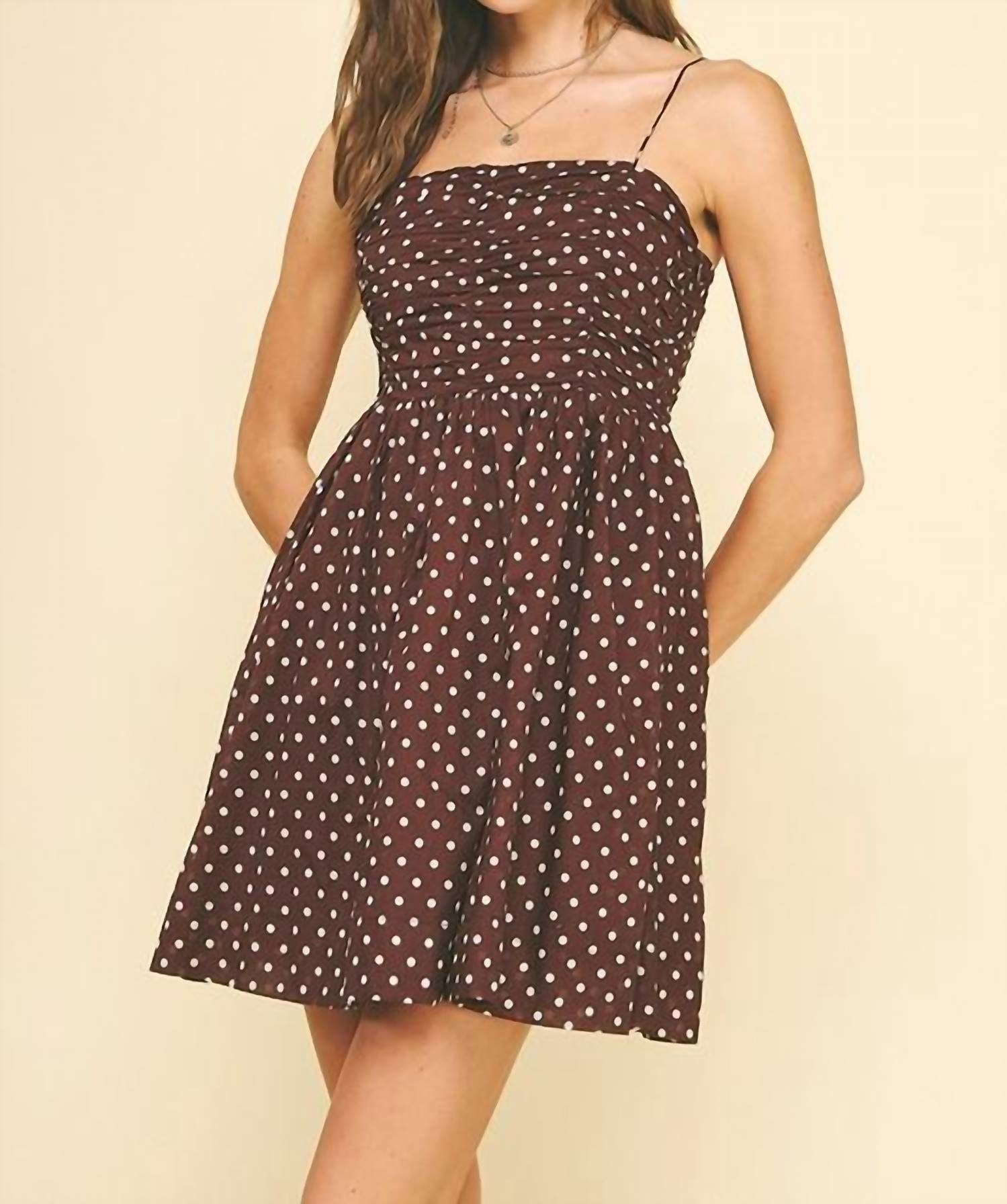 PINCH Polka Dot Mini Dress in brown 1 - women's dress - detail view