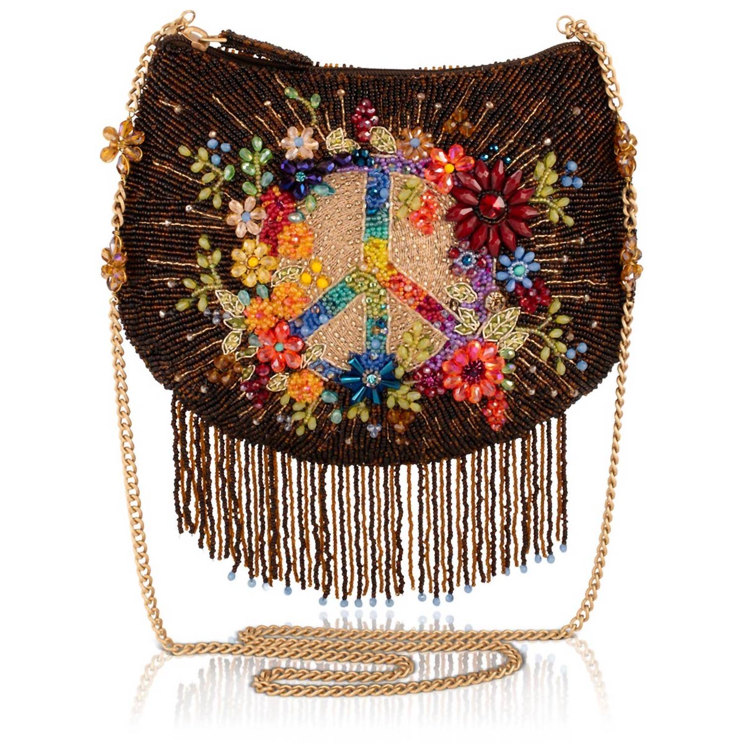 Mary Frances - Women's Peace And Light Beaded Peace Sign Crossbody Bag