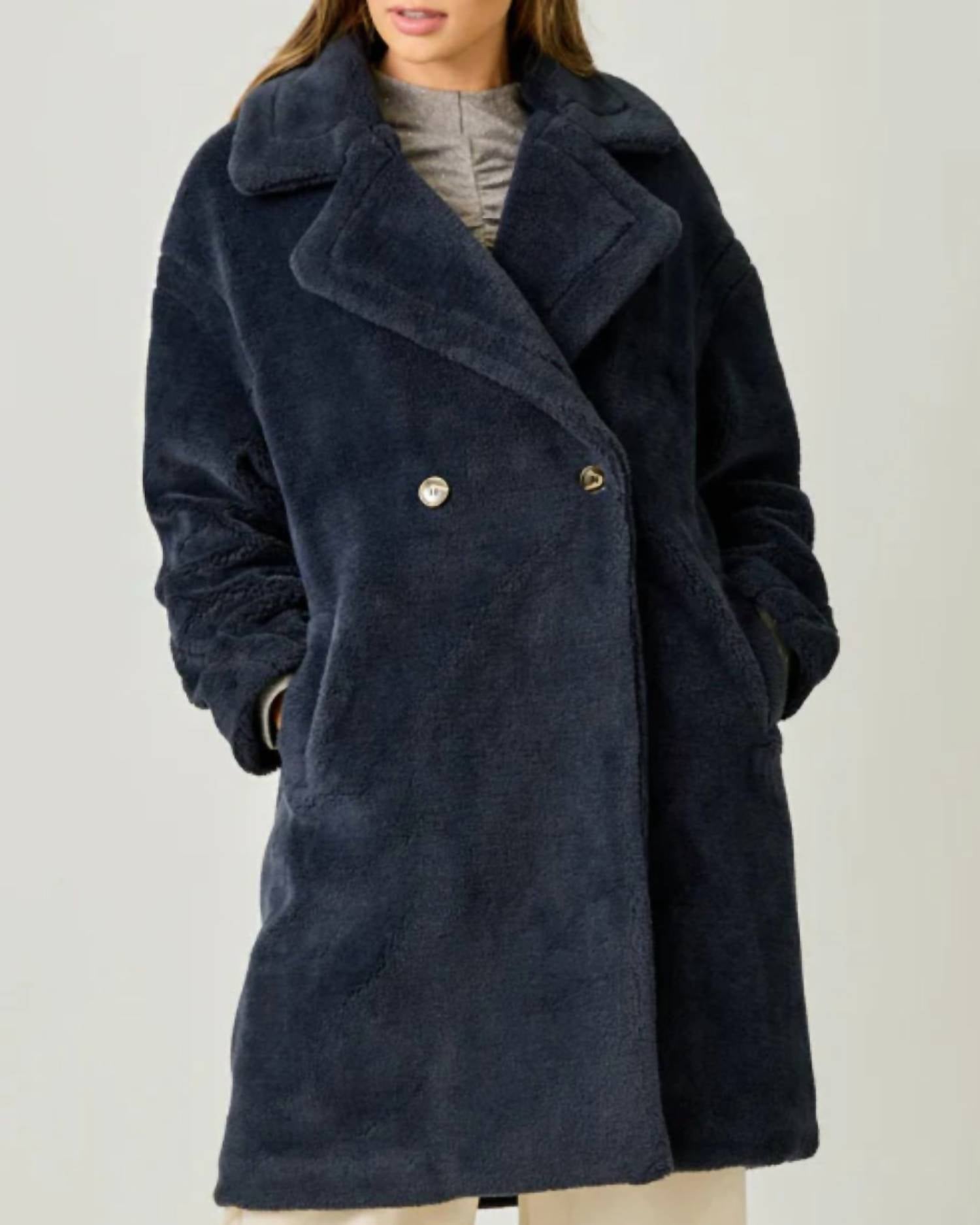 Mystree - Double Breasted Faux Fur Coat