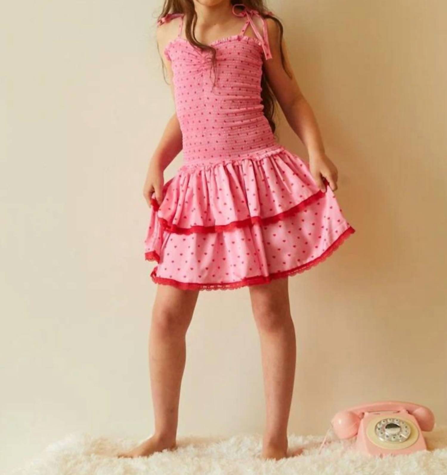 THEME Lola Hearts Smocked Ruffle Dress in pink - kids' dress