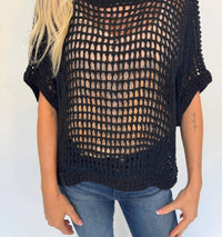 Romi The Brand Azure Crochet Classic Top in black - women's t-shirt - detail view