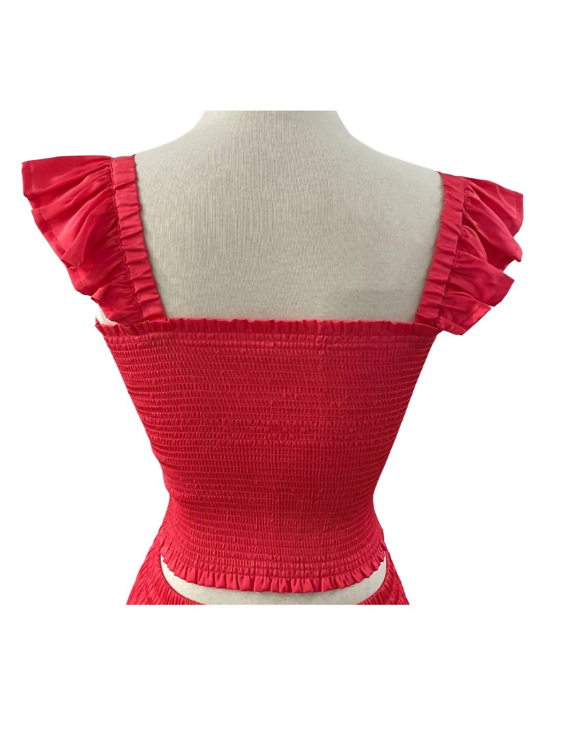 RESET by Jane Women's Liana Ruffle Top in fiery rose - women's shirt - detail view