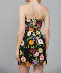 Fate All Over Flower Appliqué Strapless Dress in black multi - women's dress - view 6
