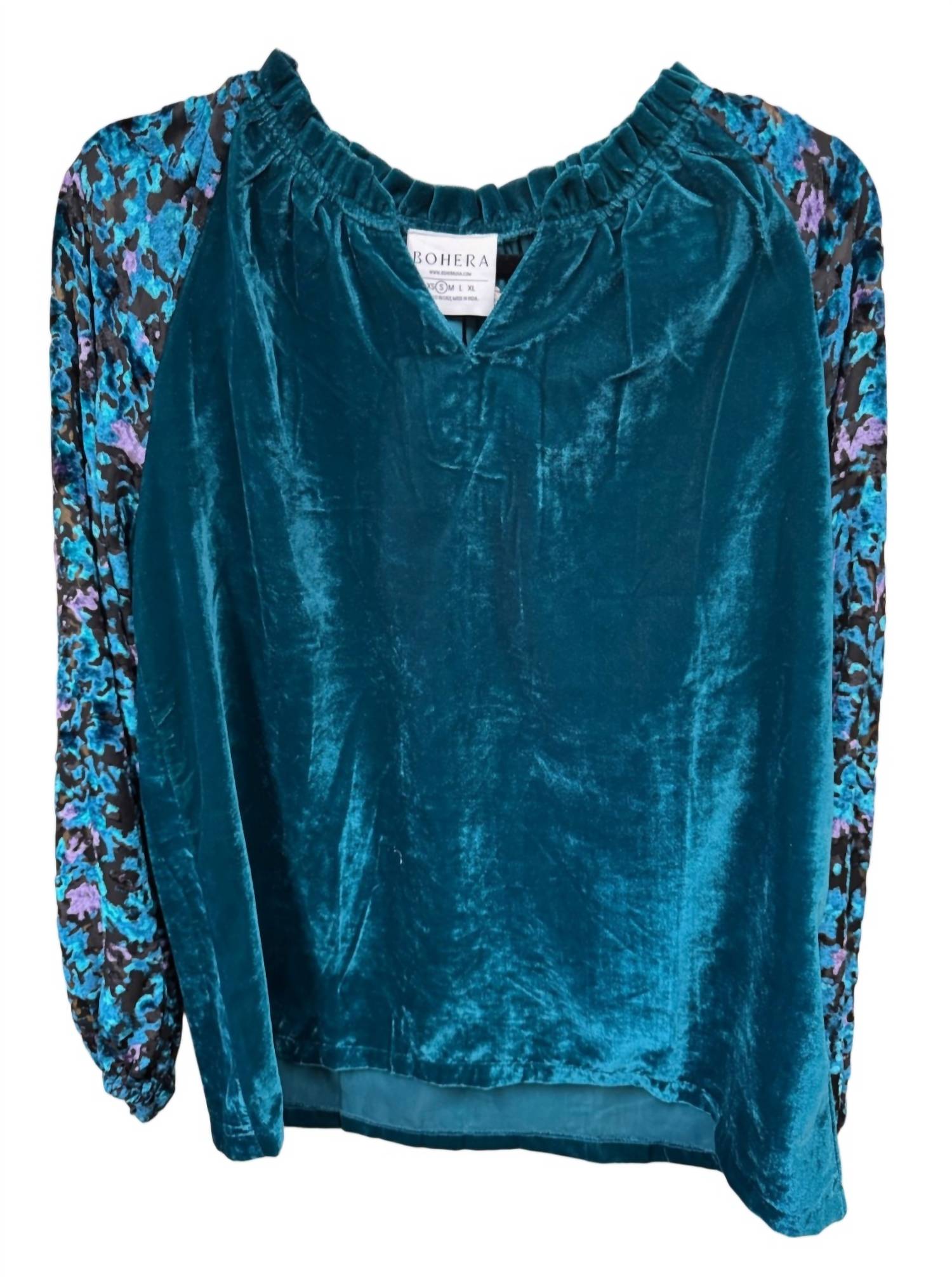 Myra Women's Zandra Velvet V Neck Top in teal - women's blouse