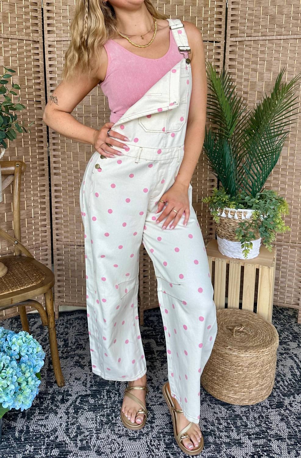Peach Love - Polka Dot Overalls