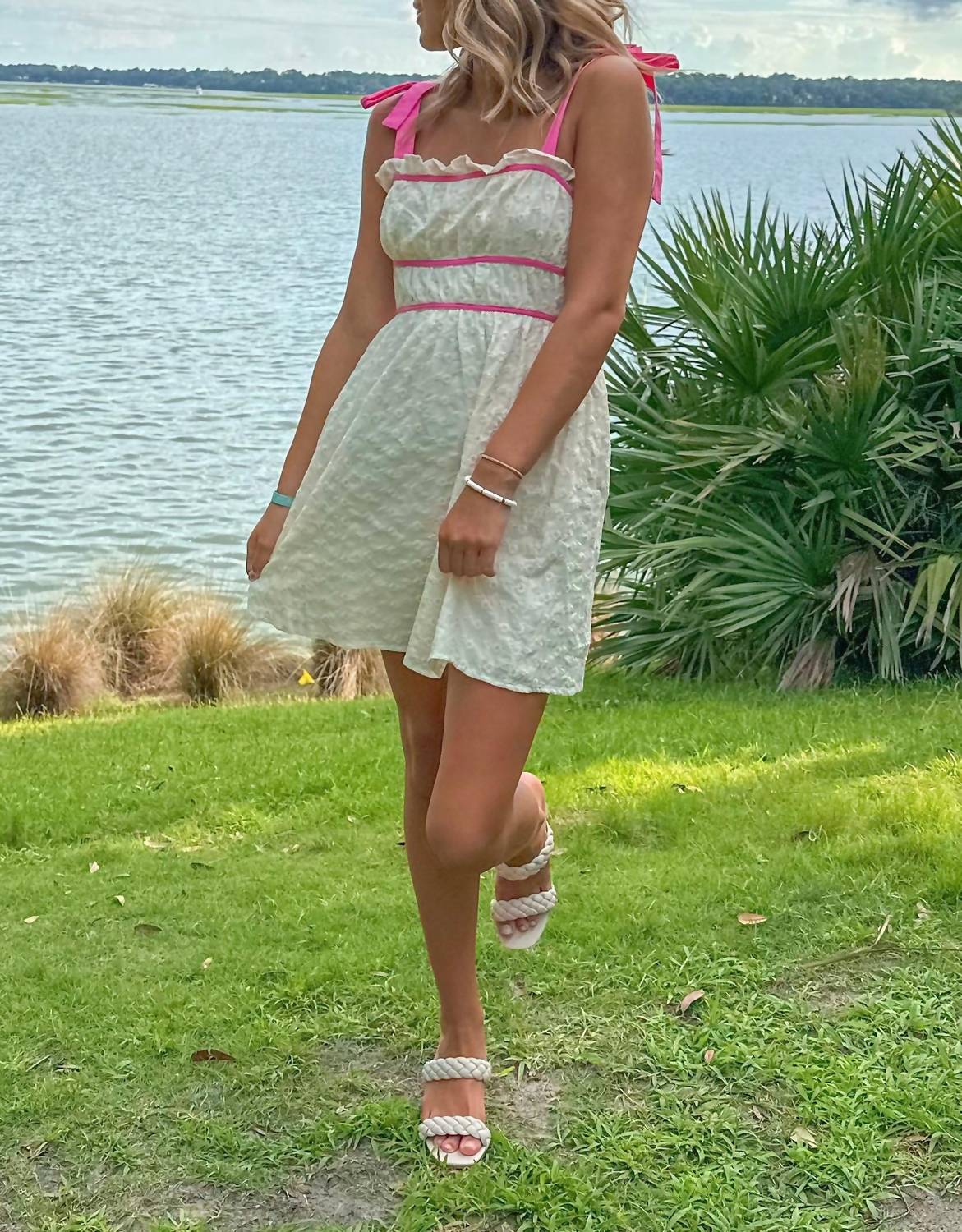 Baby Pink - Enchanted Floral Embroidered Mini Dress