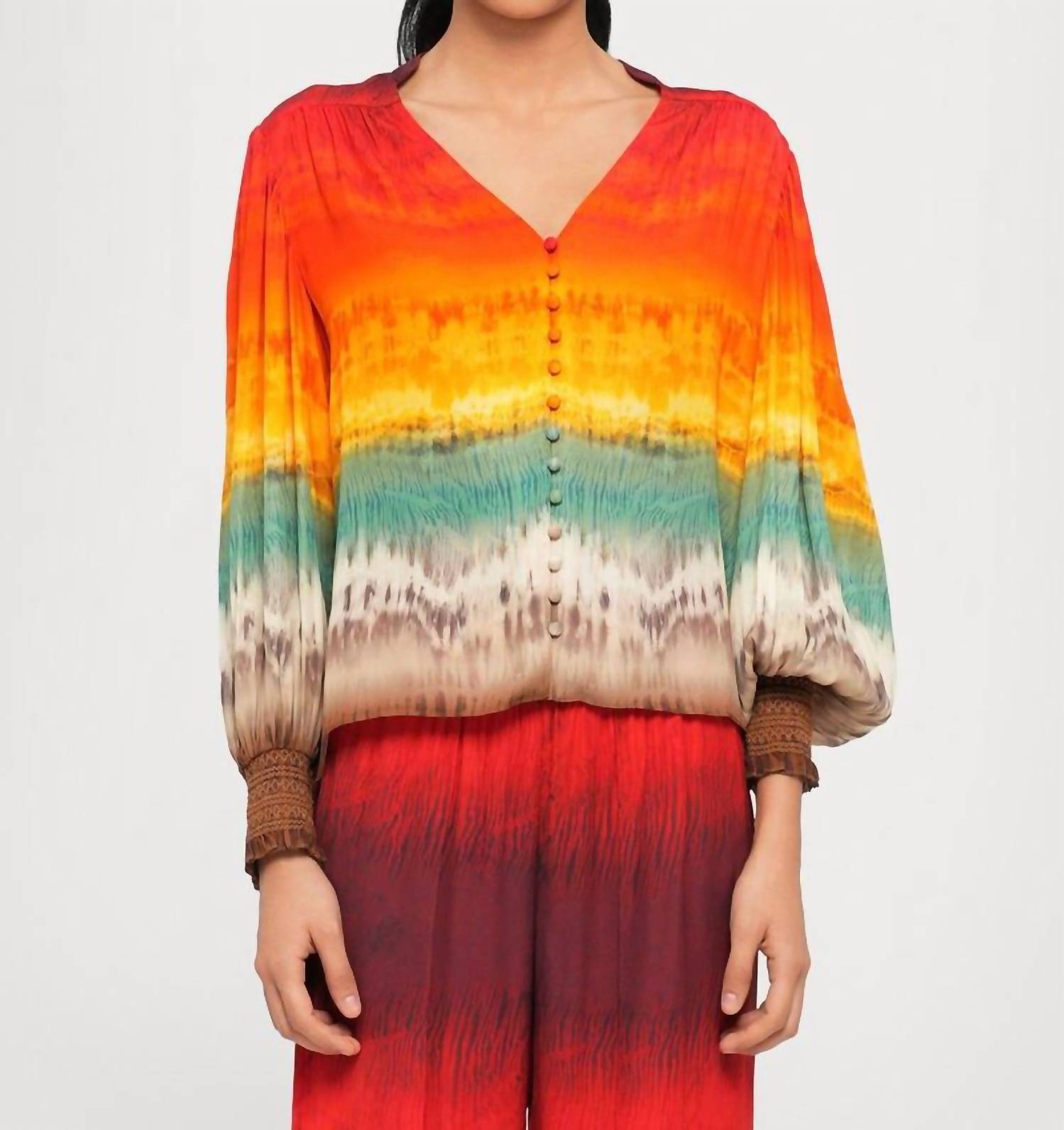 Alice + Olivia - Serena Mandarin Collar Button Front Top