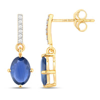 Diana M Jewels Women's Oval Natural Sapphire Stud Earrings (1.95 Ct) - Classic in 14k yellow gold - women's jewelry - detail view