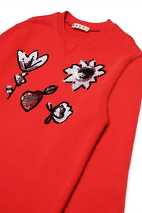 Marni - Girls Fleece Dress With Sequined Flowers