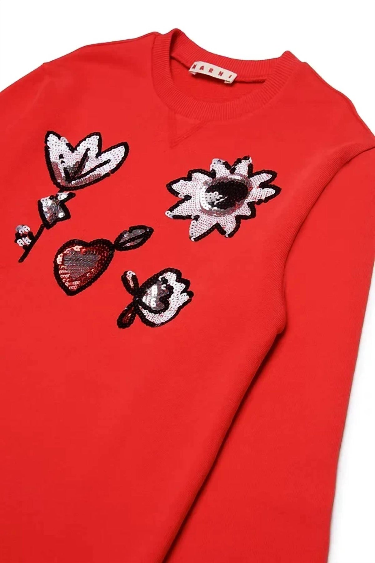 Marni - Girls Fleece Dress With Sequined Flowers
