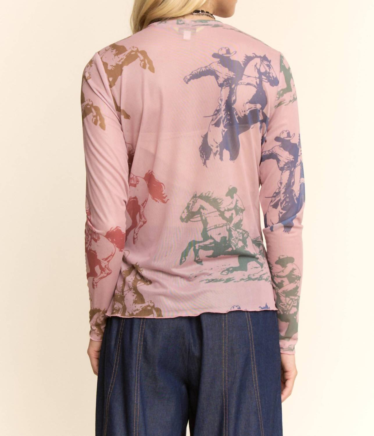 Davi & Dani - Running Horse Camo Printed Mesh Top