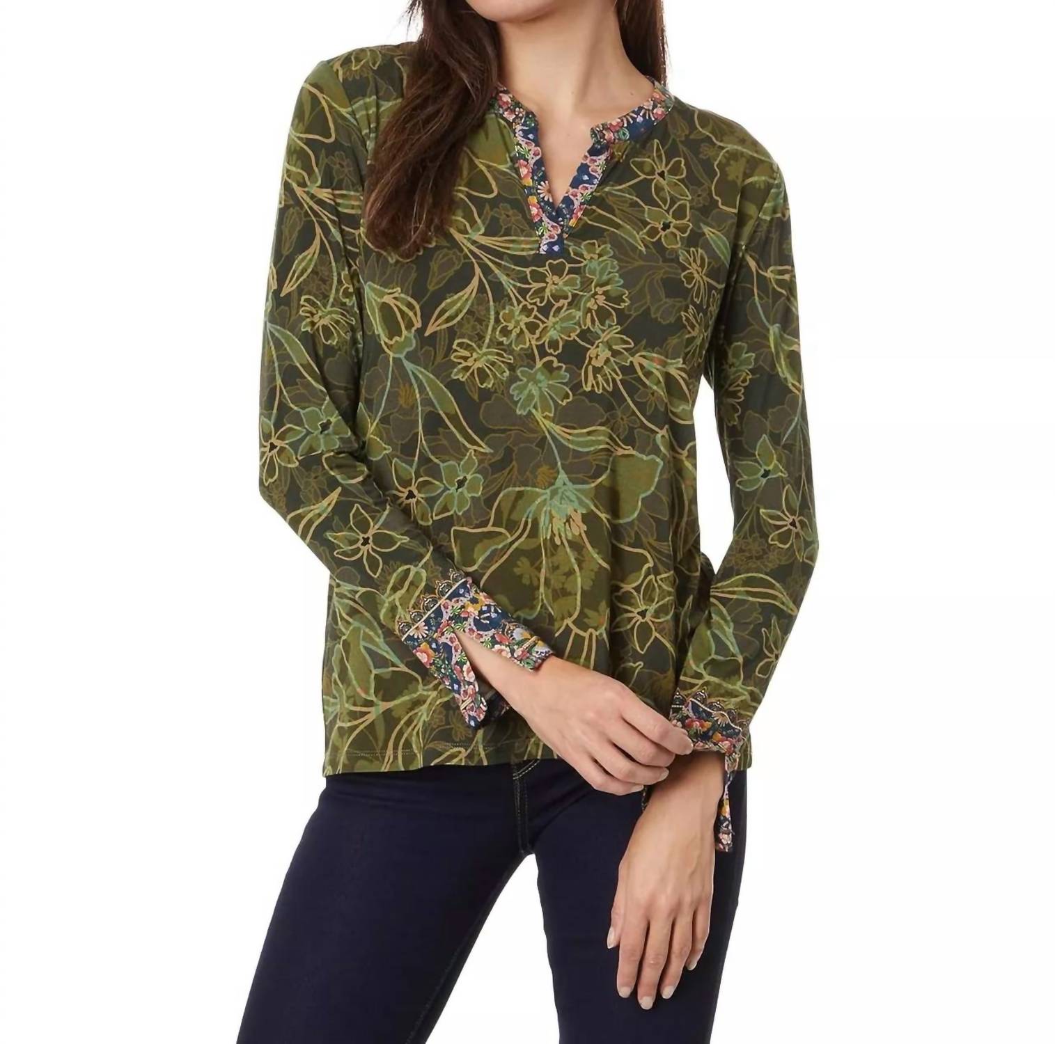 Johnny Was - The Janie Favorite Split Neck Top - Hirz Camo