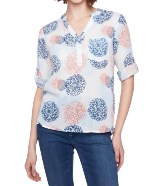 Charlie B - Printed Roll Up Sleeve Cotton Gauze Blouse