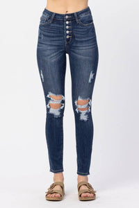 Judy Blue - High Rise Button Fly Cuffed Skinny Jeans