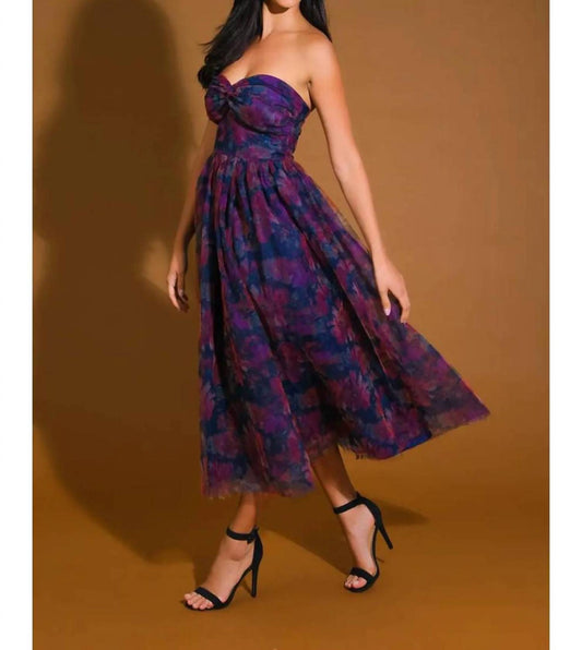 Flying Tomato - Strapless Organza Midi Dress