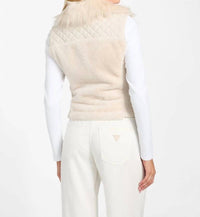 Guess Women’s Amari Faux Fur Zip Vest in white - women's jacket - alternate view