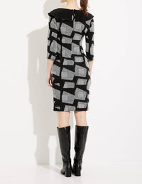 Joseph Ribkoff Shawl Collar Dress in black white - women's dress - detail view