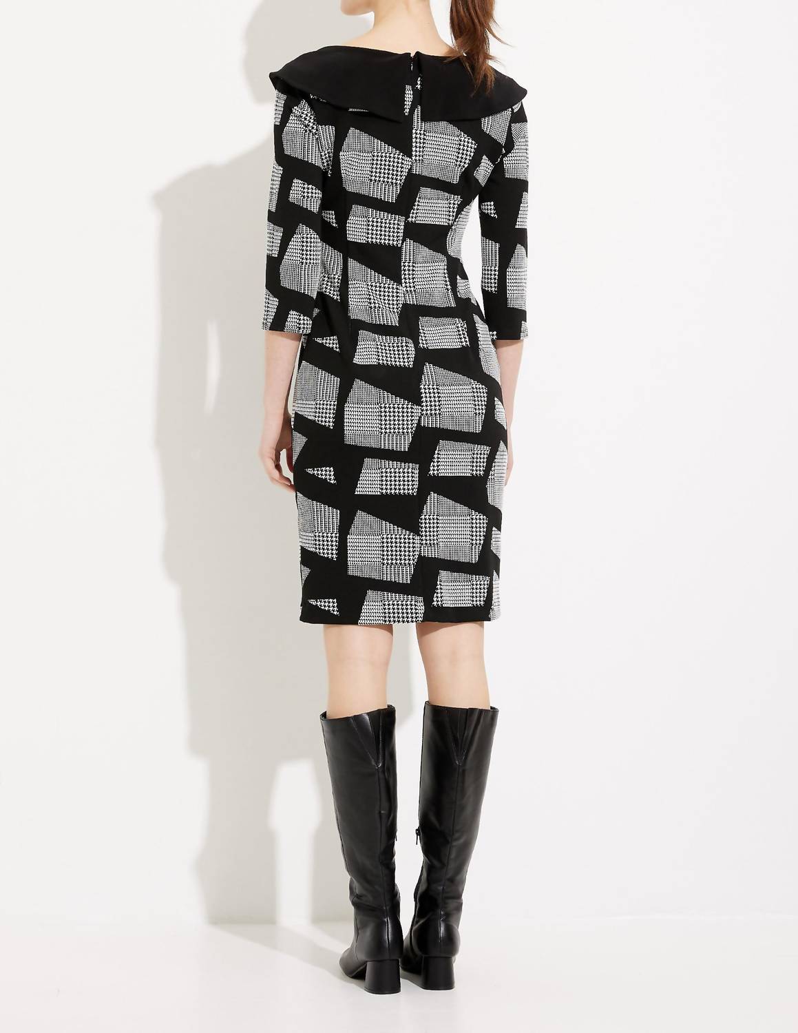 Joseph Ribkoff Shawl Collar Dress in black white - women's dress - detail view