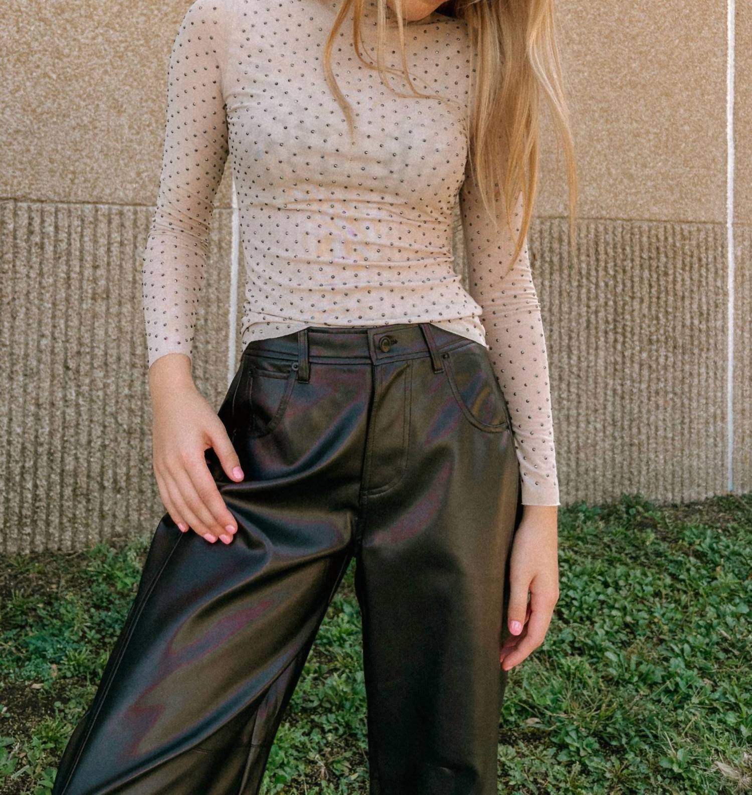 Skies Are Blue - Studs And The City Mesh Turtleneck Top