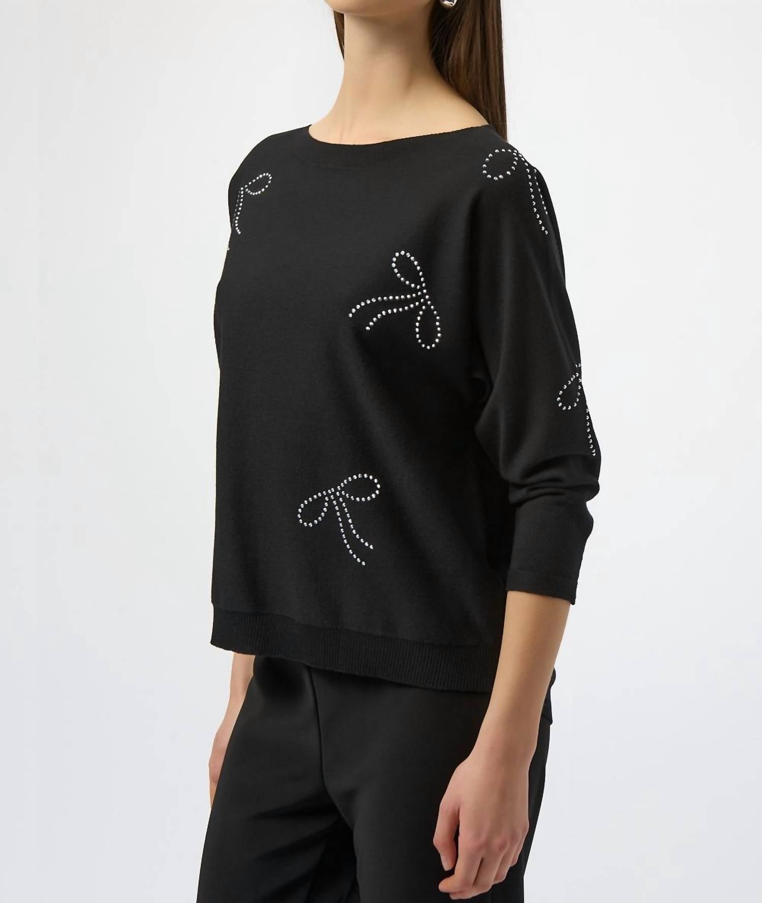 Joseph Ribkoff - Jewel Embellished Boat Neck Pullover Top
