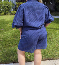 EMILY LOVELOCK Women's Nova Broderie Anglaise Shorts in blue - women's shorts - detail view
