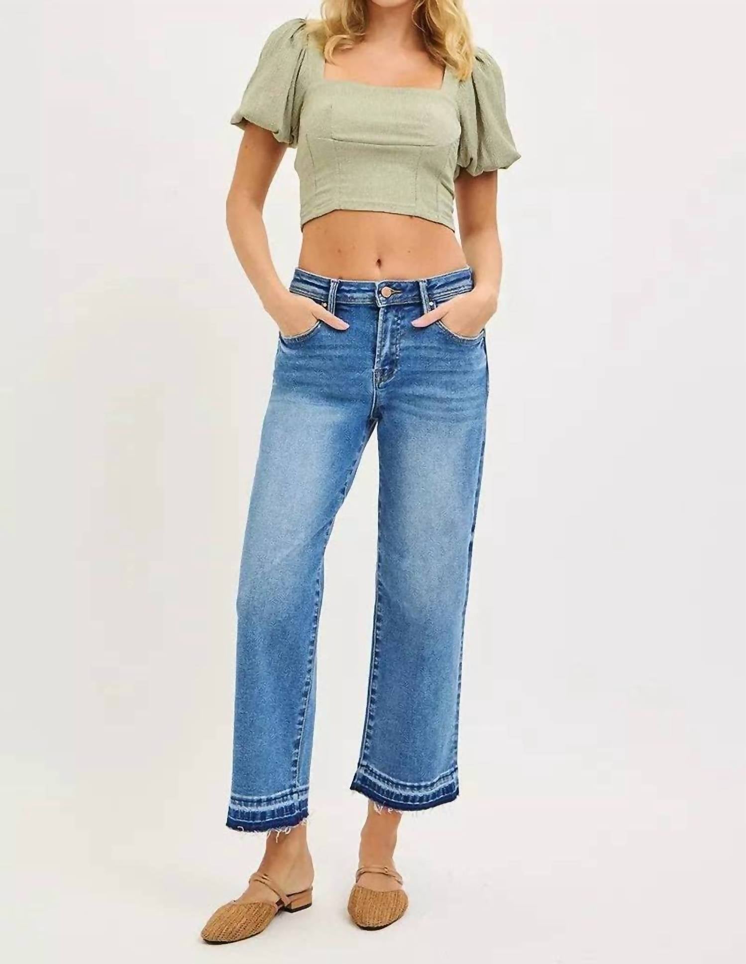 RISEN Full Size Slouchy Cropped Boyfriend Jeans in medium wash - women's jeans - view 6