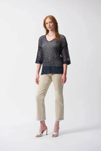 Joseph Ribkoff - Sequined V-neck Crochet Top